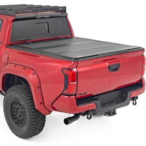 Rough Country Hard Tri-Fold Flip Up Tonneau Cover for Toyota Tacoma (2024-2026) - Flush Aluminum Bed Cover, Fits 5' Bed w/Utility Rail System