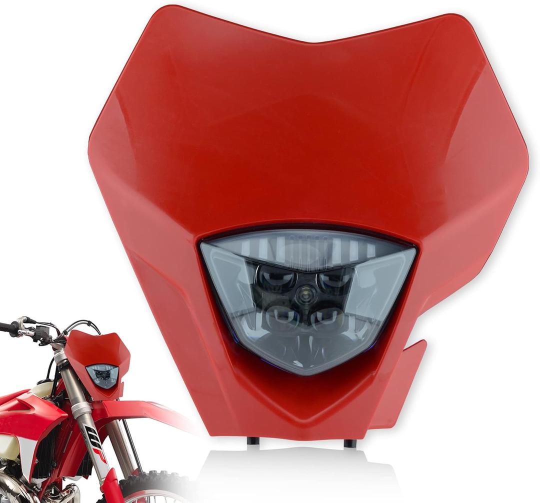 Universal Dirt Bike LED Head Lamp - Motorcycle LED Headlights for Pit Bike ATV (Red)