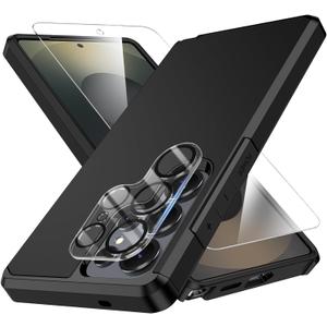 For Samsung Galaxy S25 Ultra Phone case with Tempered Glass Screen Protector+Camera Lens Protector,for Samsungs S25 Ultra Phone case,Silicone Durable Armor for Samsung Galaxy S25 Ultra case (Deep Black)