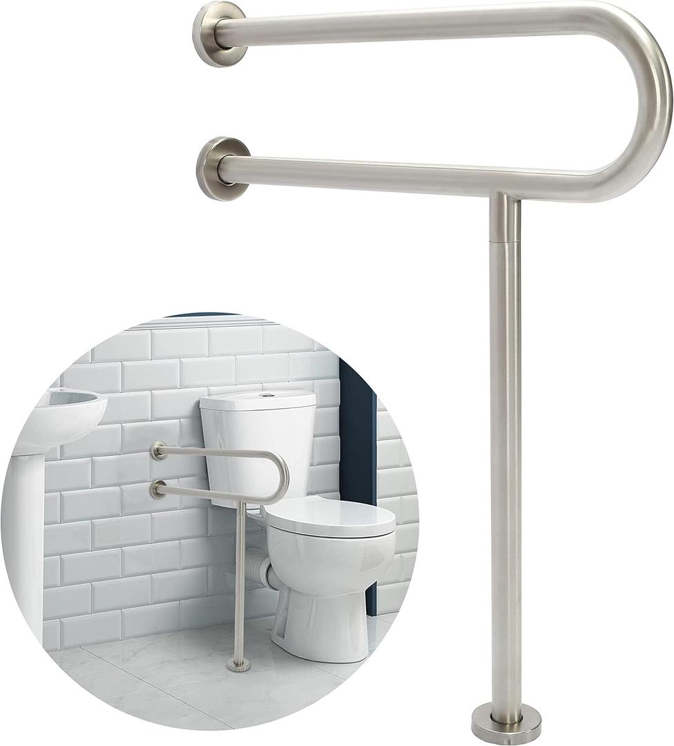 HECASA 24 Inch Handicap Grab Bars Rails 304 Stainless Steel Toilet Handrail Bathroom Safety Bar Wall Mount Floor Support Assist Bar for Disabled Elderly Mounted Bath Grips