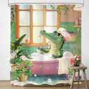 LIGHTINHOME Funny Alligator Shower Curtain for Kids 60Wx72H Inches Cute Animal Bathing in Bathtub Hilarious Gator Bathroom Decor Cloth Fabric Waterproof Polyester Bathroom Home Decor Set with Hooks