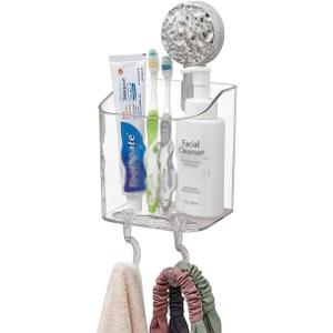 HOME&I Suction Cup Toothbrush Holder and Shower Caddy Drill-Free, Removable, Powerful Suction Cup, Self-Draining Design for Bathroom & Kitchen Holds Toothpaste, Razors, and Tableware