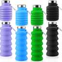 Lallisa 4 Pcs Collapsible Water Bottles 17 oz Reusable Silicone Foldable Travel Water Bottle Portable Leak Proof Sports Water Bottles for Gym Camping Hiking (Blue, Purple, Gray, Green)