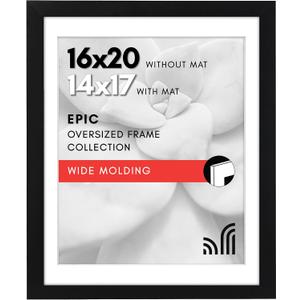 Americanflat 16x20 Picture Frame with Polished Plexiglass - Use as 14x17 Frame with Mat or Display 16x20 Photo Without Mat - Epic Collection - Wide Picture Frames for Wall Display - Black