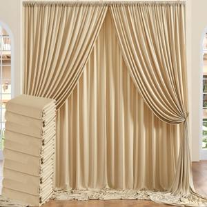 50ft x 10ft Wrinkle Free Beige Backdrop Curtain for Wedding Parties, Thick Polyester Photo Backdrop Drapes for Baby Shower Engagement Birthday Party Backdrop Stand,5ft x 10ft 10 Panels