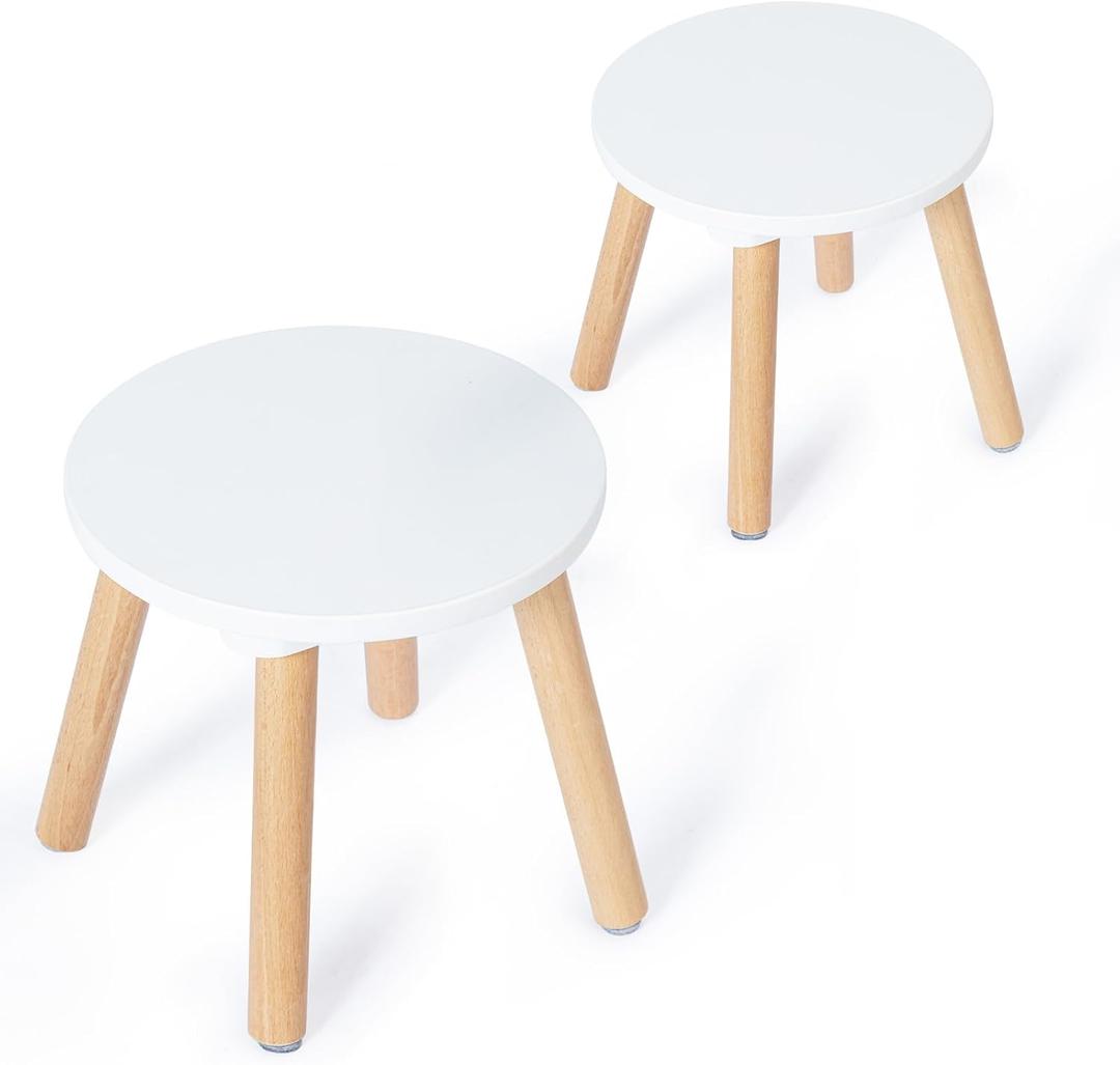 Frogprin 2 Pack Wooden Kids Stool - Perfect for Sensory Table, Toddler Step Multi-Purpose Sitting, Children's Small 10.23in Round Stable Natural Anti-Slip