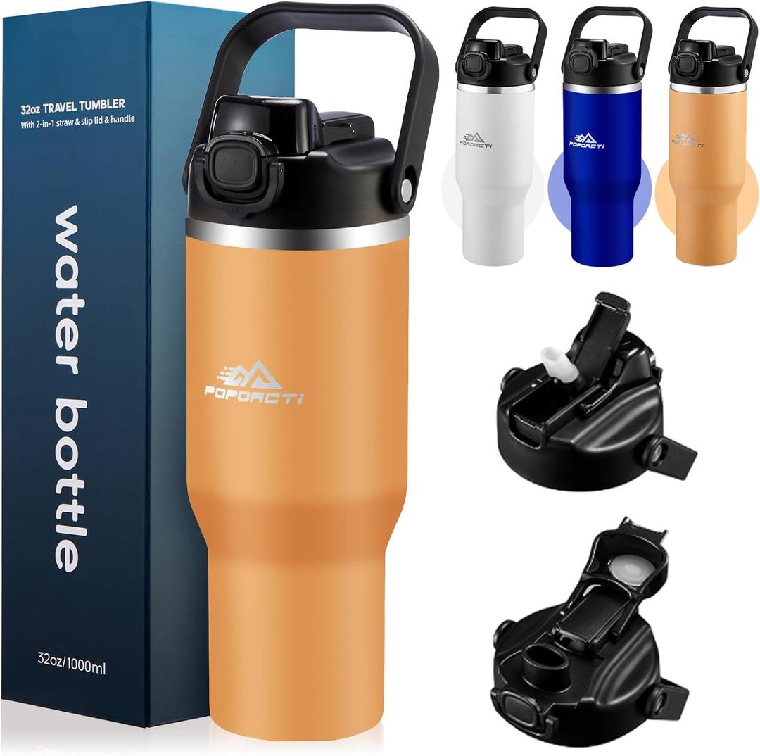 2 x Insulated Tumbler,34 oz Stainless Steel Water Bottle, BPA-Free, Double-Walled Vacuum, Flip Straw for Travel, Keeps Drinks Hot & Cold for 12 Hours,For Outdoors Car Gym Office (Peach)