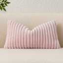 Kevin Textile Valentine's Day Soft Plush 14x24 Inch Lumbar Pillow Cover 1 Pack, Luxury Fluffy Faux Fur Striped Flannel Rectangle Cushion Case for Couch Sofa Chair Bed Home Decor, Light Pink