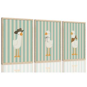 3 Piece Funny Nursery Framed Wall Art Silly Goose Picture Wall Decor
