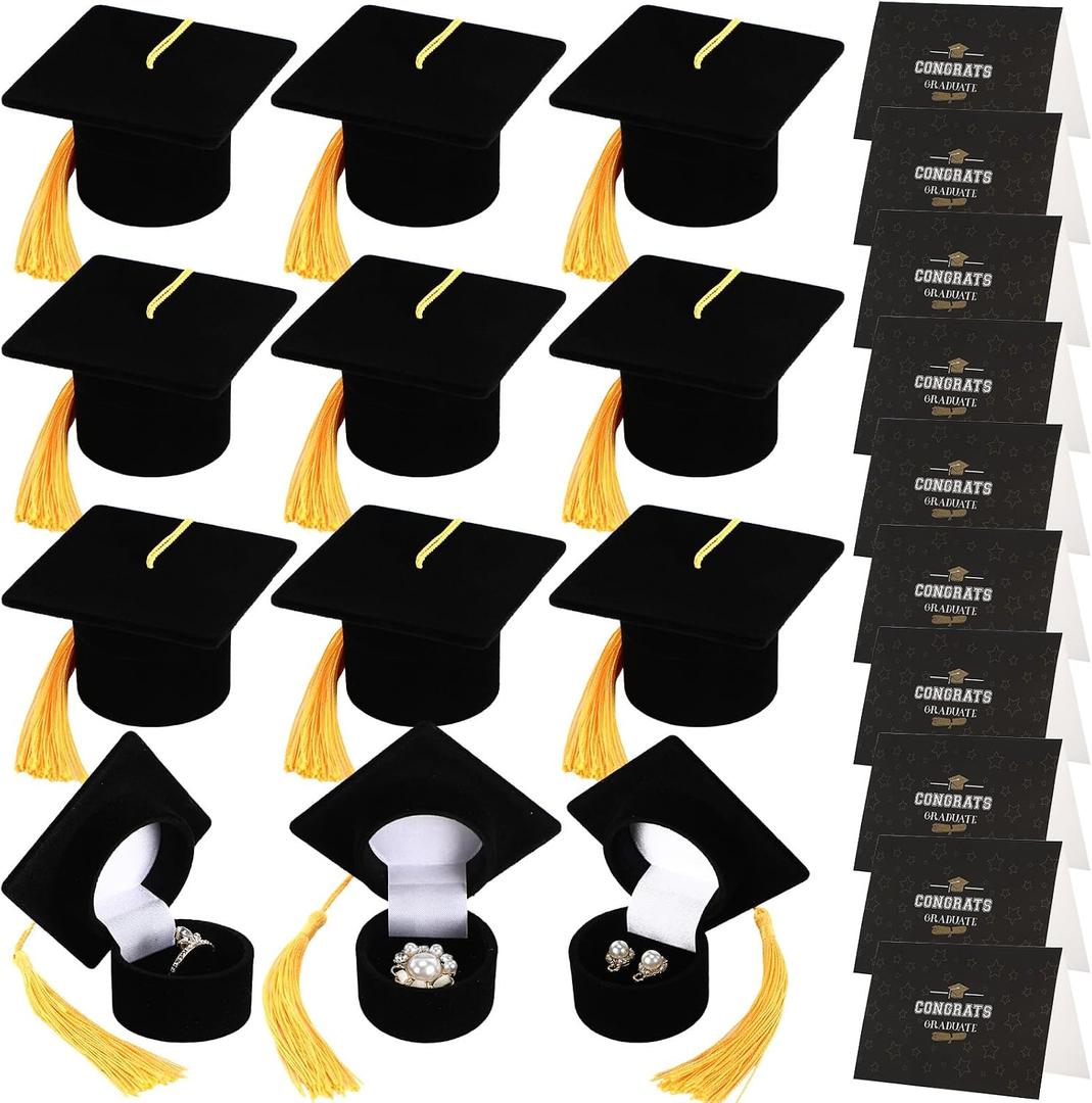 Dunzoom 12 Pcs Graduation Ring Box 2026 with 12 Pcs Greeting Cards Graduation Cap Jewelry Box, Proposal Gift for Her, Surprise Gift Idea Celebration Party Supplies