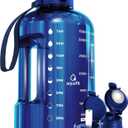 AQUAFIT Sports Motivational Water Bottle With Times To Drink , Straw, Time Marker for Gym- 128 oz - Large - Jug 1 Gallon (128 Ounces, Blue)