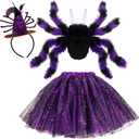 Hifot Spider Costume for Kids, Spider Wings Tutu Skirt Spiderweb Headband Set Girls Halloween Costumes Cosplay Party (Purple)