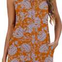 Ivicoer Rompers for Women Summer Casual Sleeveless Pleated Shorts Overalls Jumpsuits with Pockets (Medium, Caramel Floral)