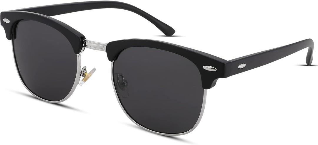 Pro Acme Semi-Rimless Polarized Sunglasses UV 400 Protection for Women Men (B2 Black/Silver Rimmed)