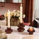 Taper Glass Candlestick Holders Tealight Candle Holders for Table Centerpieces, Fall Wedding Decor and Dinner Party Halloween Thanksgiving Decor (8 Pcs, Brown)