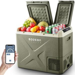 BODEGACOOLER 12V Portable Refrigerator, 42Quart (40L) Dual Zone Car Refrigerator, RV Car Fridge APP Control, -4-68Portable Freezer 12/24V DC 100-240V AC for Outdoor Camping Travel Vehicles Home Use (Dark Green)