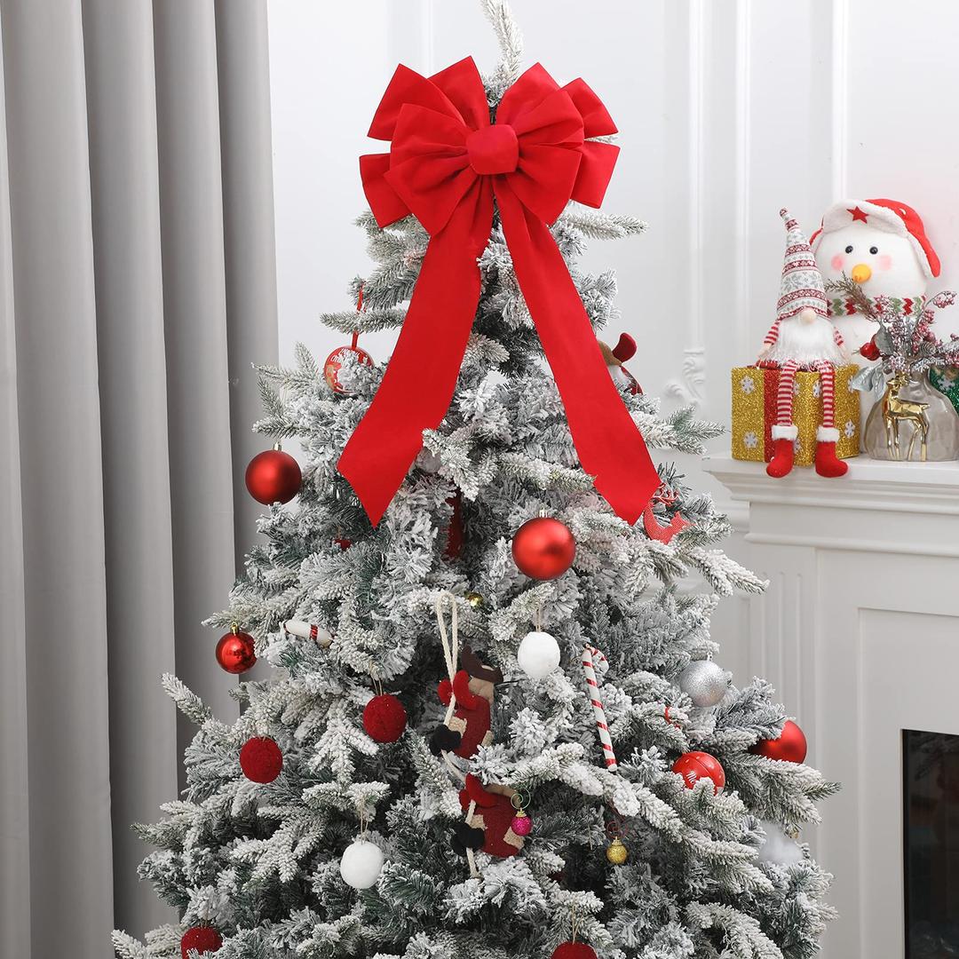 25 Pcs Red Velvet Tree Topper Christmas Ornaments