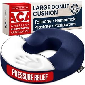 5 STARS UNITED Donut Pillow for Tailbone Pain & Hemorrhoids â€“ Large Memory Foam Seat Cushion for Bed Sore-Prone Areas & Pressure Relief â€“ Prostate, Postpartum & Pregnancy Support, Blue Mesh Cover