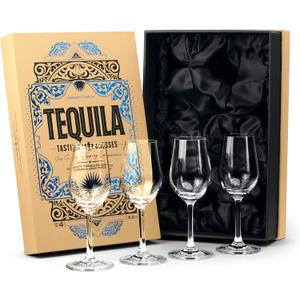 Tequila Tasting and Sipping Glasses | Tequila Glassware Collection | Set of 4 | 5.5 oz Crystal Snifter Copitas for Drinking Blanco, Reposado, Anejo Tequilas | Liquor and Spirits Sippers