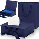 Zonon Dark Blue Luxury Gift Box with Lid and Ribbon 9 x 7 x 3'' Gift Bag with Greeting Card Tissue Paper for Decoration Wedding Birthday Party Favor Present Supplies