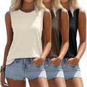 Riyiper 3 Pack Women's Sleeveless Tops, 2025 Loose Fit Crew Neck Tank Tops Casual Summer Muscle Shirts Ladies' Flowy Tees L