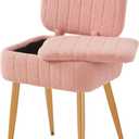 Updated Vanity Chair, Storage Ottoman with Folding Back & Gold-Toned Metal Legs, Ottoman Seat with Teddy Velvet for Dressing Room Living Room Bedroom, 16" x 12.5" Inch (Pink)