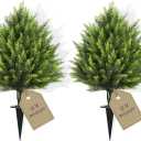 HMASYO 30" Artificial Cedar Topiary Ball Trees with Ground Spike, Set of 2 UV Resistant Artificial Shrubs, Faux Evergreen Plant Fake Bushes for Indoor Outdoor Front Porch Garden Decor, Larger Size