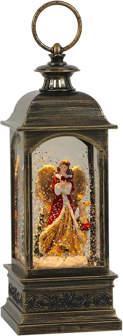 DRomance Angel Music Snow Globe Lantern with Timer Battery Operated & USB Powered Lighted Singing Snow Globe Lamp Spinning Water Swirling Glitters Christmas Holiday Decor 3.7 x 3.7 x 11.4 Inches