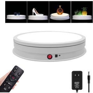 JAYEGT LED Light Base Non-Slip Rotating Display Stand , 110Lbs Load,360 Photography Turntable for Products Shows, Glass Crystal Artwork, Jewelry,Remote control(16.5inch / 6Color LED Light/White/Wired)