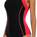 beautyin Women's One Piece Athletic Racerback Swimsuit Slimming Bathing Suit, Black/Hot Pink, XL