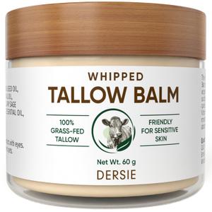 Beef Tallow Balm for Skin Organic: 100% Grass-Fed Whipped Tallow Balm for Deep Hydration, Skin Barrier Repair, Soothing - Tallow Moisturizer for Face & Body for Women, Men & Kids (Cream-Like Texture)