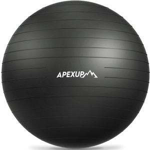 APEXUP Yoga Ball Exercise Ball Anti Slip Heavy Duty for Fitness, Balance & Core Workout (M (19"~22) 55cm, Black)