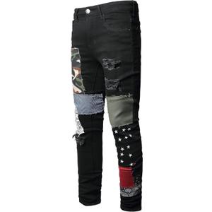 ABSECAI Men's Ripped Jeans Slim Fit Skinny Stretch Jeans Pant (28, Black2 Patch)