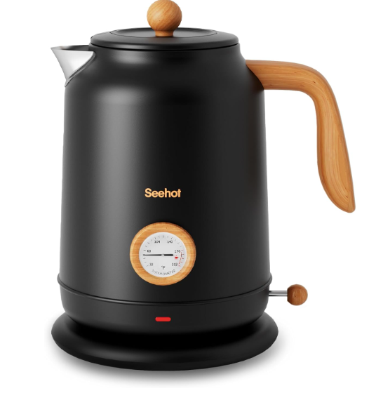 Seehot® 1.7L (57.oz) Electric Kettle with Thermometer, 1200W Large Electric Tea kettle with 304 Stainless Steel,Auto shut off,Hot water kettle Electric for Coffee&Tea-Black
