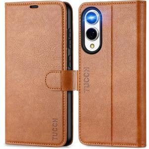 TUCCH Wallet Case for Galaxy S25 Edge, [RFID Blocking] Stand [4 Card Slots] Magnetic PU Leather Protective Folio Cover [TPU Shockproof Interior Case] Compatible with Galaxy S25 Edge 6.7", Light Brown