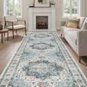 Madane 4x12 Wide Hallway Runners: Washable Runner Rug for Entryway Living Room Soft Vintage Non Slip Carpet Runner for Kitchen Dining Room Nursery Bedroom Thin Area Rug (Blue, 4x12ft)