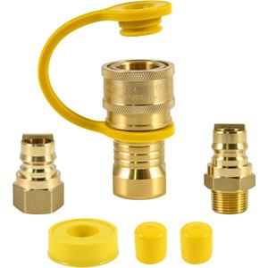 3/4" Male and Female Natural Gas Quick Connect Plug Fittings, Heavy Solid Brass Quick Connect Fittings Convert for Pipe Natural Gas Supply for Generators, Gas Grills, Fire Pits, RV (Yellow 3 PCS)