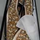 Women's Rhinestone Flats Fashion Pointed Toe Pearl Diamond Low Heel Dress Wedding Flats Work Business Dance Ballet Flats Gold Size - 11