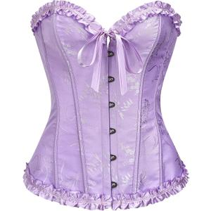 Bustier Corset Top for Women | Overbust Lace Up Waist Cincher Shapewear Lingerie (Small, Purple 1)