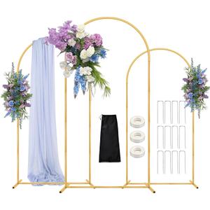 Balloon Arch Stand, 6FT,5FT,4FT Set of 3 Metal Gold Wedding Backdrop Arch Stand Kit with Base for Wedding Baby Shower Birthday Party Event Background Decoration Garden Floral Decor