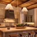 Gold Chandelier, 55" Modern Linear Chandelier for Dining Light Fixture, 2-Lights Dining Light Fixtures with White Fabric Shade Linear Pendant Light Kitchen Island for Restaurant, Living Room