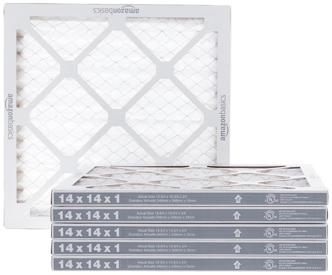 Amazon Basics 14x14x1 Air Filter, MERV 8 AC Furnace Filters, Allergy Control, Electrostatic, Air Cleaning, 6-Pack (Actual Size: 13.75" x 13.75" x 0.75")