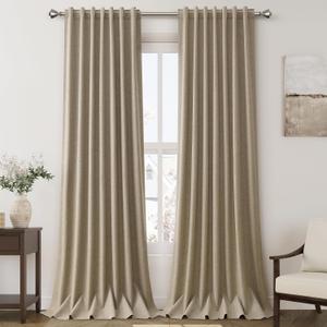 Khaki Linen Curtains for Bedroom Black Out 96 Inch Long Full Blackout Back Tab Rod Pocket Curtains for Living Room Neutral Rustic Style Insulated Light Blocking Drapes 96 Inches Long 2 Panels 8 Ft