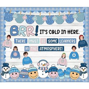 Pajean Winter Bulletin Board Set Wonderland Classroom Decorations - Holiday Theme Sign Wall Cutouts Art for Office Festive Decor(Blue Winter)