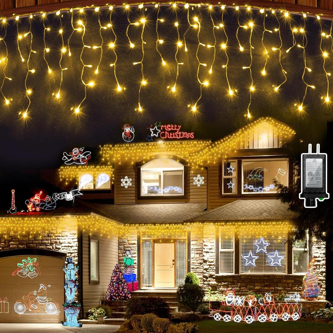 612 LED String lights Indoor Outdoor, 60ft Christmas Window Lights with 136 Drops 12 Modes, Dimmable Curtain Lights, Fairy Lights for Bedroom Holiday Wedding Party Home Xmas Decorations, Warm White