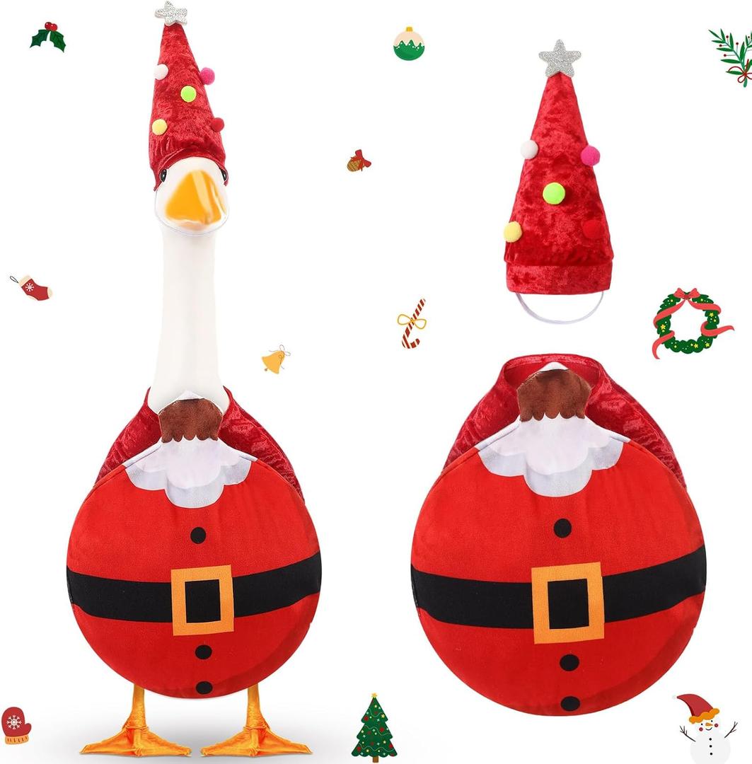 Sanwuta Santa Porch Goose Outfit for 23'' Cement Spring Porch Geese Costume Graduation Wedding Patio Yard Outdoor Decor for Mother's Day Father's Day Teachers