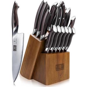 16-Piece Knife Set, Japanese High Carbon Stainless Steel Kitchen Knife Set, Ultra Sharp Chef Knife Block Set with Sharpener