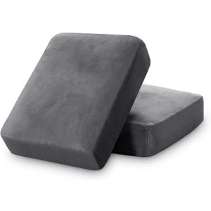 PrinceDeco Stretch Velvet Couch Cushion Covers for Individual Cushions Sofa Cushion Cover Seat, Sofa Covers Washable, Couch Seat Cushion Covers for Sectional (2 Pieces, Grey)