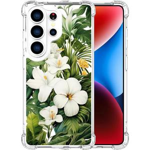 Compatible with Samsung Galaxy S26 Ultra Cases with Design, Cute Transparent Phone Case for Women Girls Girly with Heavy Duty Protective Bumper (Clear Green Leaves Tropical)