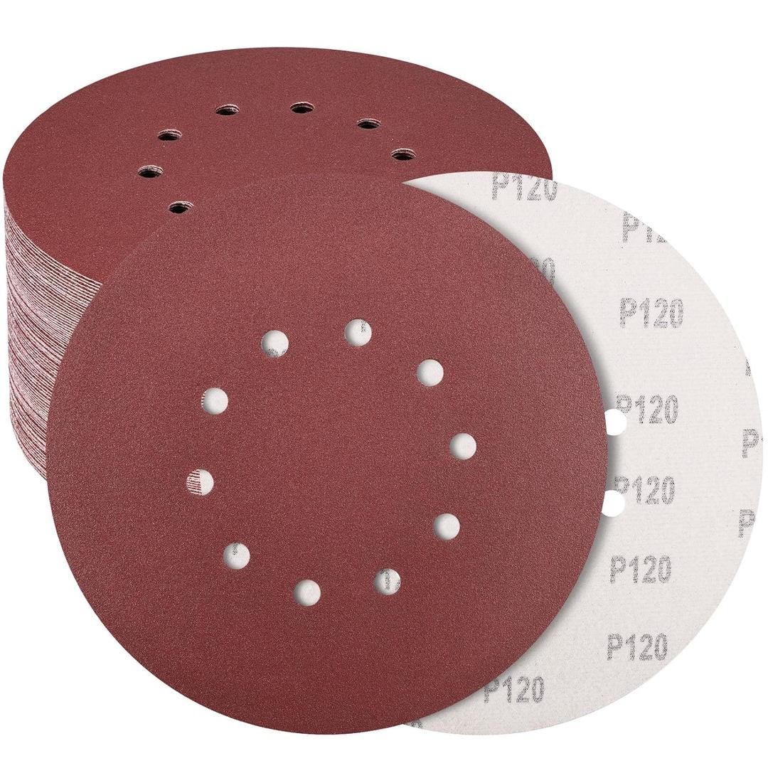 50 PCS 9-Inch 10-Hole Hook-and-Loop Sanding Discs for Drywall Sander, 120 Grit Drywall Sandpaper for Popcorn Ceiling Removal Tool, Wood Furniture, Wall Painting Prep, Metal Sanding